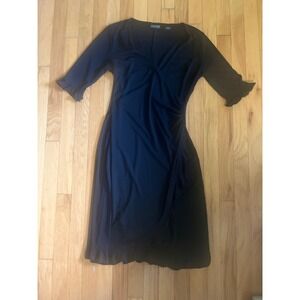 New York and Company Black Faux Wrap Dress Ruffle Trim Small